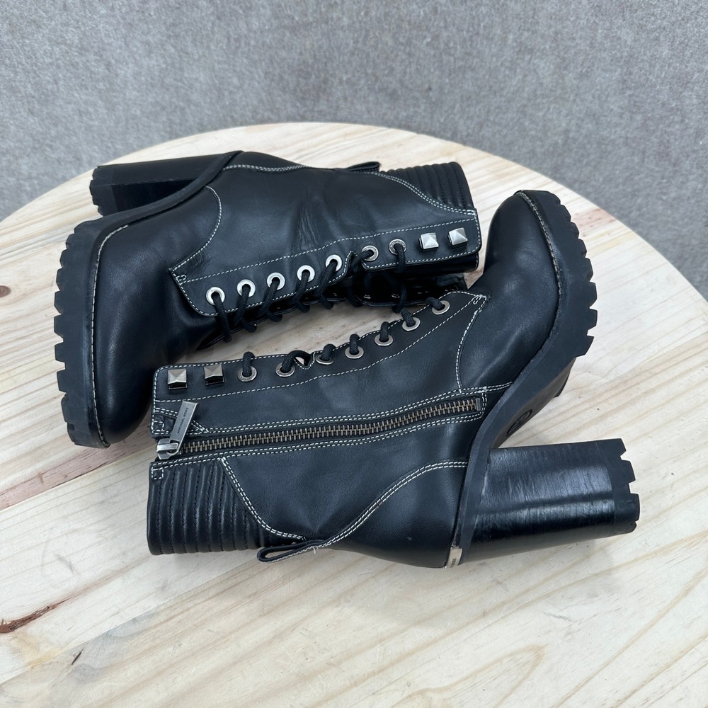 Michael Kors Bastisan Combat Boots 6.5 Black Leather Studded Lace Block Heel Lug - Picture 10 of 16
